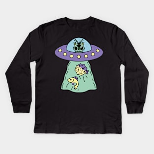 Alien Cat and Ufo Cute Design Kids Long Sleeve T-Shirt